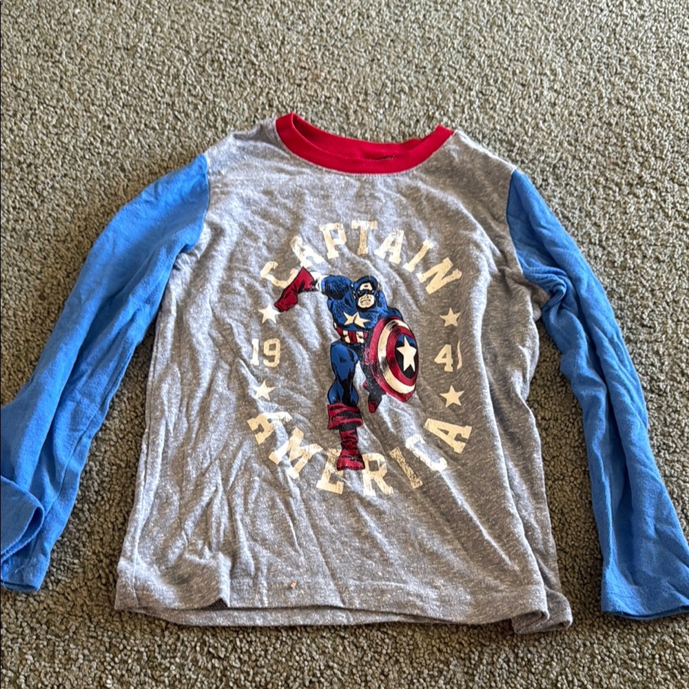 Marvel Captain America Kids Long Sleeve Tee - Gray and Blue
